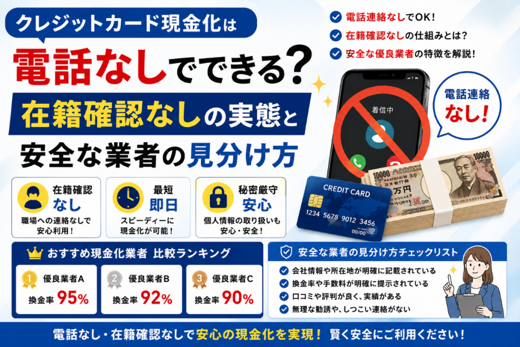 クレジットカード現金化は電話なしでできる？在籍確認なしの実態と安全な業者の見分け方