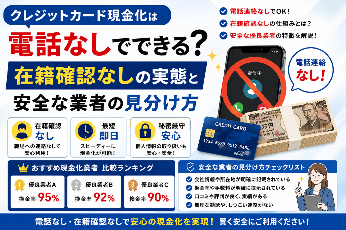 クレジットカード現金化は電話なしでできる？在籍確認なしの実態と安全な業者の見分け方